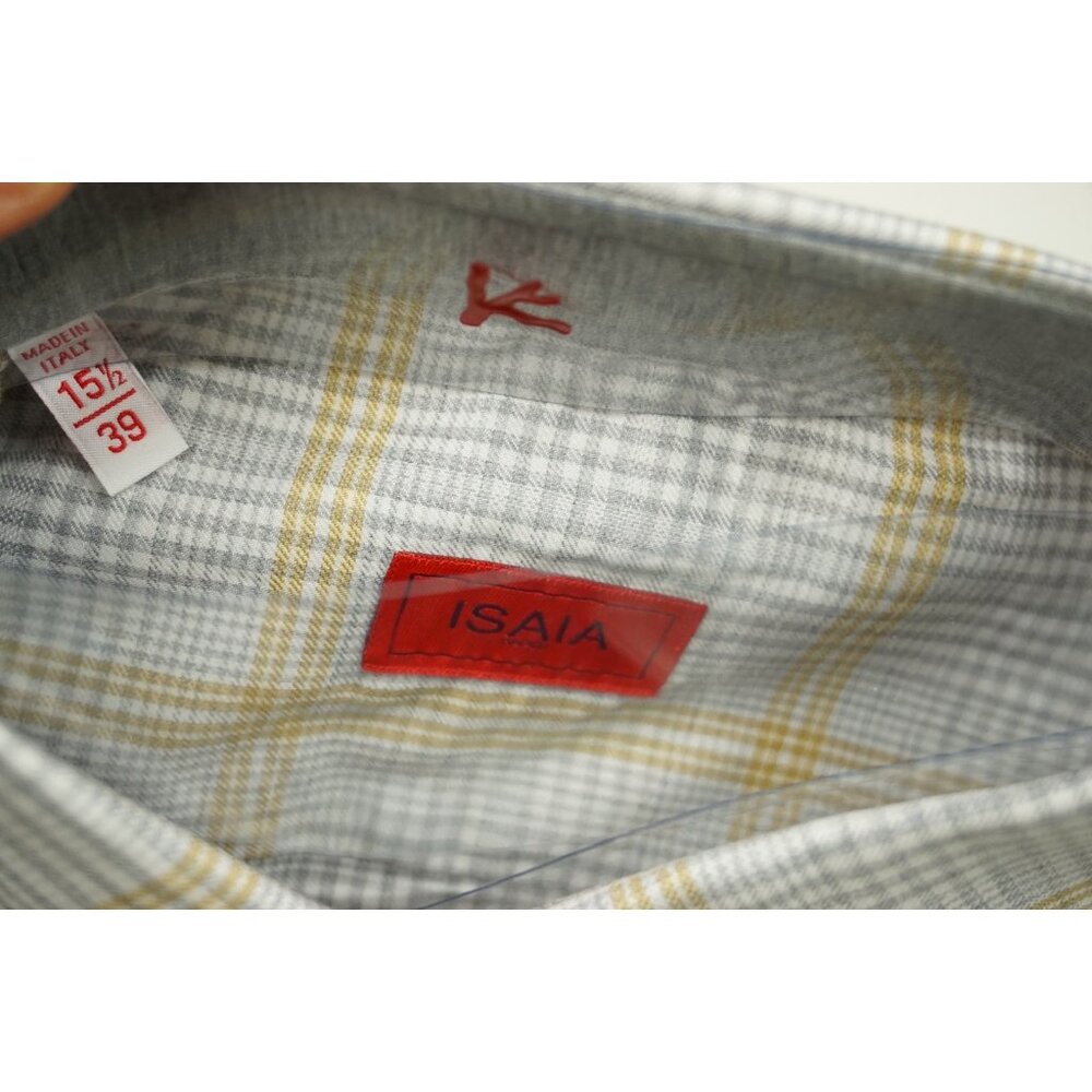 Isaia Gold Gray White Glen Plaid Long Sleeve Cotton Dress Shirt 15.5/39 NEW - Picture 5 of 5